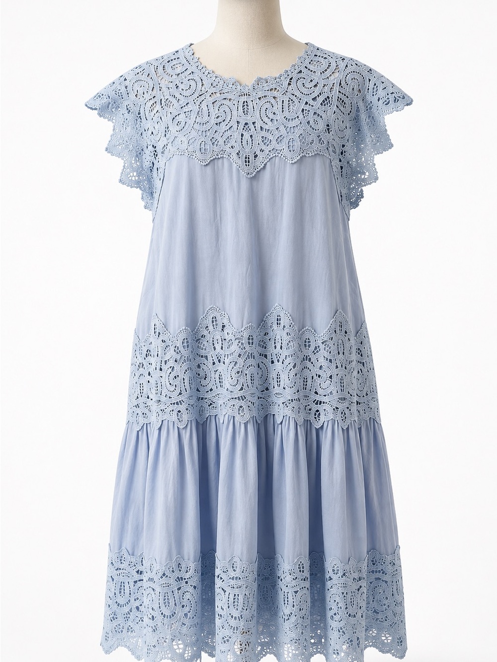 Scoop NWT Blue Crochet Lace Mini Dress Size L 12-14 Boho Summer